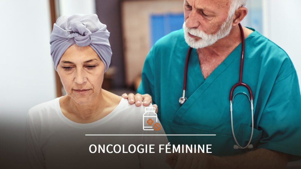 Patiente atteint d'une cancer épaulé par un professionnel de santé, dans le cadre d'une prise ne charge du cancer en officine.